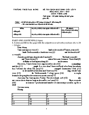 Đề thi chọn học sinh giỏi môn Tiếng Anh Lớp 9 - Năm học 2014-2015 - Trường THCS Tam Hưng (Có đáp án)